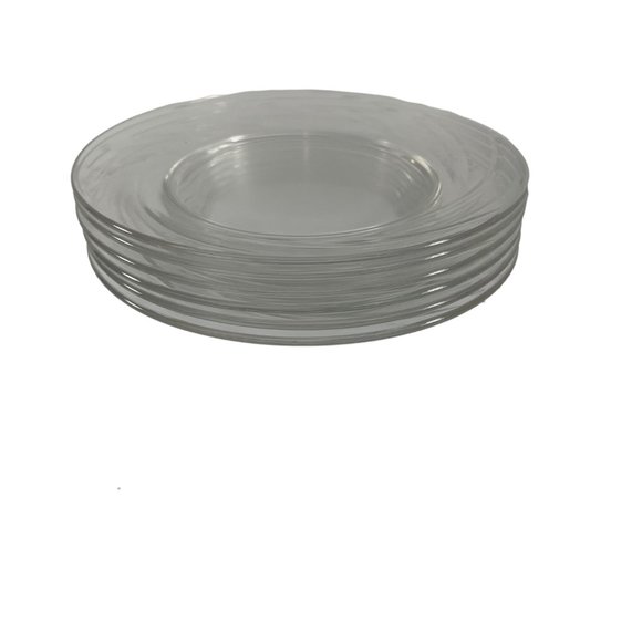 Clear Glass 7 1/2" Plates Set of 6 Dessert Snack Salad Round Unbranded Swirl - Picture 6 of 6